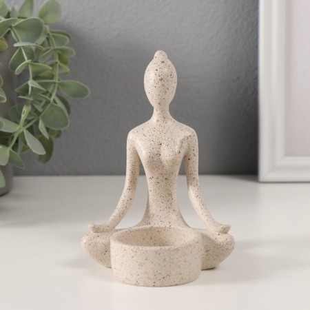 Polystone candlestick for 1 candle "Girl. Lotus Poster" White in specking 8.3x8.5x11.7 cm