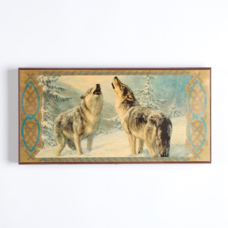 Wooden backgammon large, with checkers "wolves", board game, 50 x 50 cm