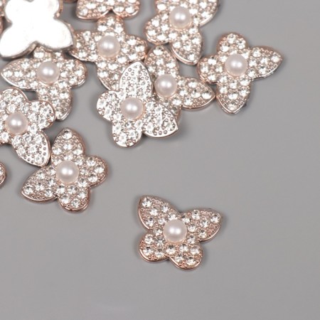 Decor for creativity Plastic "Butterfly with a pearl" gold set 15 pcs 1.8x1.8x0.7 cm