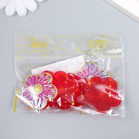 Decor for creativity Plastic "Flower" Holography Red set 6 pcs 3.5x3.5 cm-3