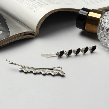 Invisibility for hair "Annabelle" (set 2 pcs) heart black, 6.5 cm, silver-1