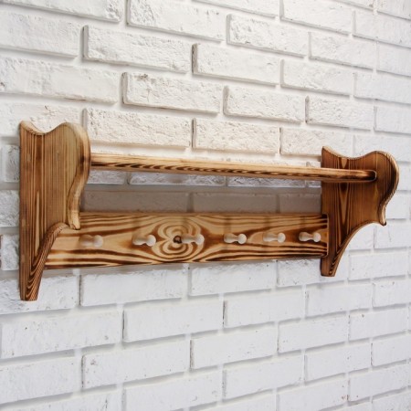 The shelf of the hanger is large, burned, 6 hooks, 72 × 23 × 17 cm-2
