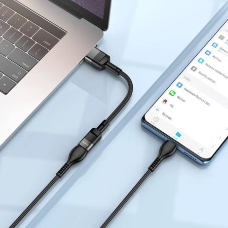 Hoco U107, USB (M) cable - Type -C (F), 2 A, 0.1 m, wicker wire, data transfer, black-7