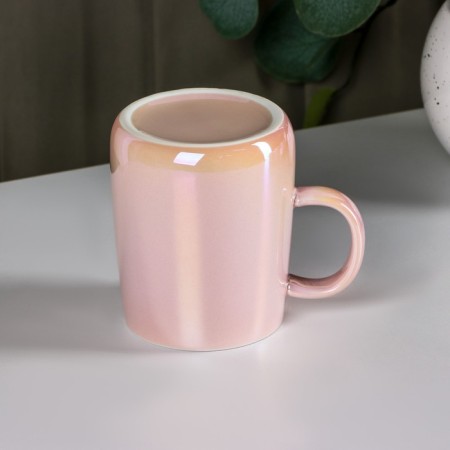 Ceramic mug with a spoon "Tree", 380 ml, pink color-5