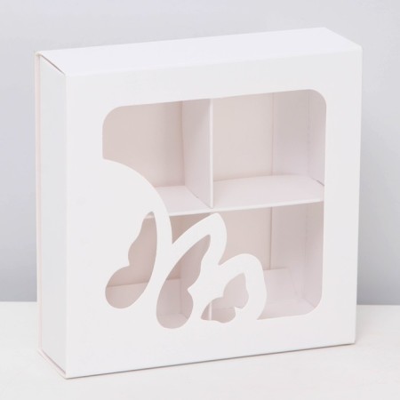 Box for 4 sweets cutting down, "butterflies", white 12.5 x 12.5 x 3.5 cm