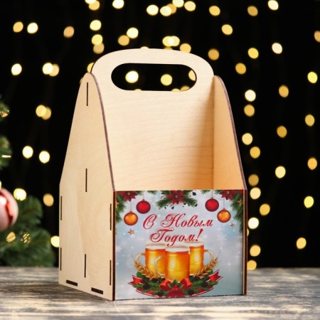 Box for beer "Happy New Year!" beer mugs, snowflakes-1