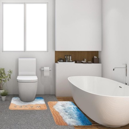 A set of bathroom rugs Ethel "Waves" 2 pcs, 80x50 cm, 50x40 cm, velor