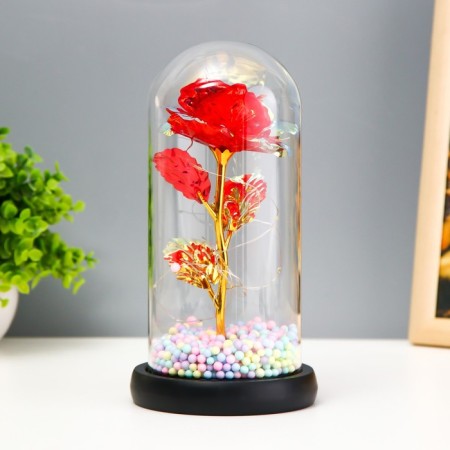Night -night flask "Red Flower" LED from batteries 3haaa 11x11x22 cm-1