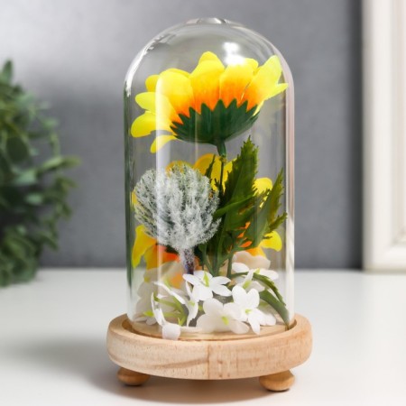 Souvenir textiles, wood, glass "Sunflower in a flask" 14.5x8.5x8.5 cm-2