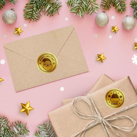 Stickers with embossing in the roll "Mary Christmas", 500 pcs, 2.5 x 2.5 cm-1