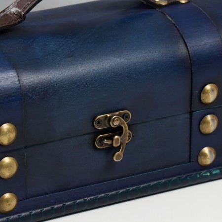 Casket Wood for a bottle "with rivets" bright blue 11x34x12.8 cm-1