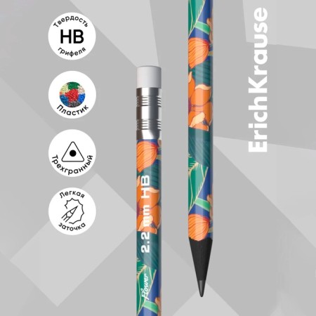 Chernographic pencil with Erichkrause "Flower", HB, Grifel D = 2.2 mm, plastic, three -sided in a tube, mix-1