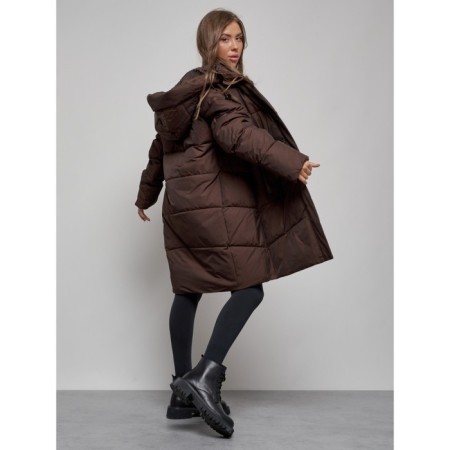 Coat insulated winter female, size 52, dark brown color-12