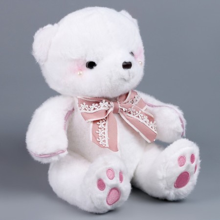 Soft toy "Bear with pearls", 25 cm, pink color-1