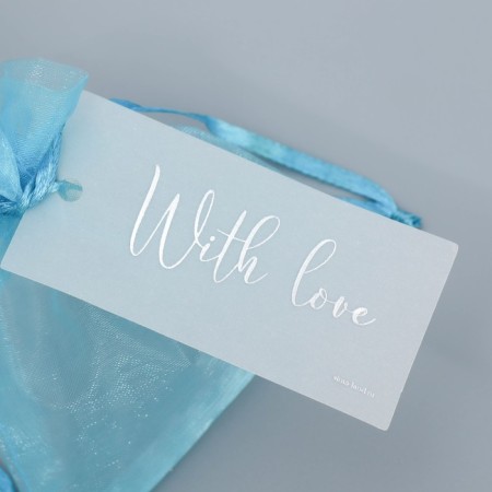 Big an organza bag of blue “sky”, with a nameplate, 10 x 12 cm +/- 1.5 cm-4