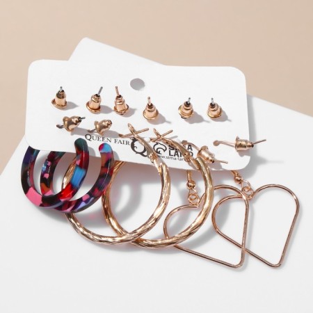 Earrings set 6 pairs "Cosmos" heart, colored in gold-2