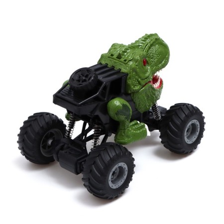 Radio -controlled jeep dino, light and sound, smoke, works from the battery, the color is green-2