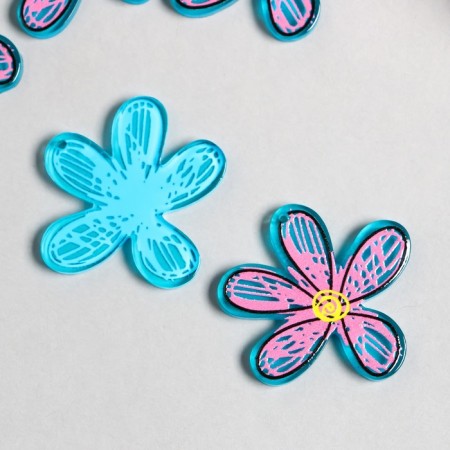 Decor for the work of acrylic "Children's drawing. Blue flower" 3.5x3.5 cm