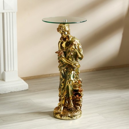 Decorative table "Girl with birds" gold 38x38x80 cm-1