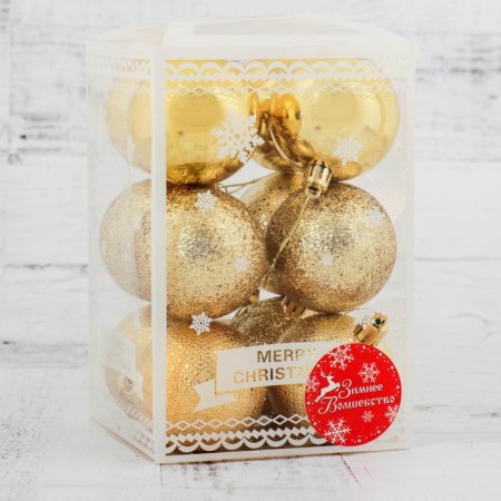 Set of balls plastic D-6 cm, 12 pcs "Andante" gold-1