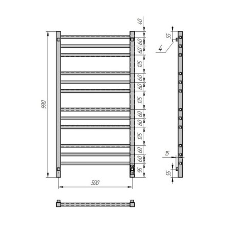 Electric heated towel rail Grois Alex, 500x1000 mm, 12 crossbars, lower, white-2
