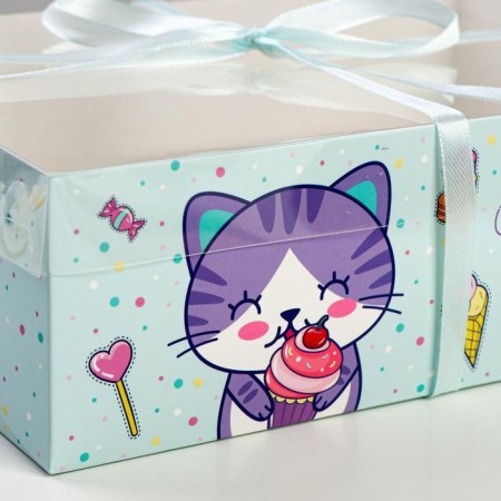 Capcake box, confectionery packaging, 6 cells “Happiness inside”, 23 x 16 x 7.5 cm-2