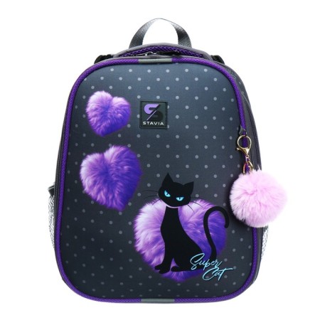School backpack 38 x 30 x 16 cm, ergonomic back, stavia "black cat", gray-2