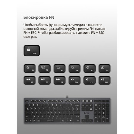 Keyboard A4Tech FSTYLER FX50 Gray USB Slim Multimedia (FX50 GREY)-4