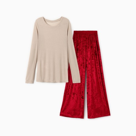 Home Home (longshit and trousers) KAFTAN "velvet", 48-50, Bordeaux/beige-5