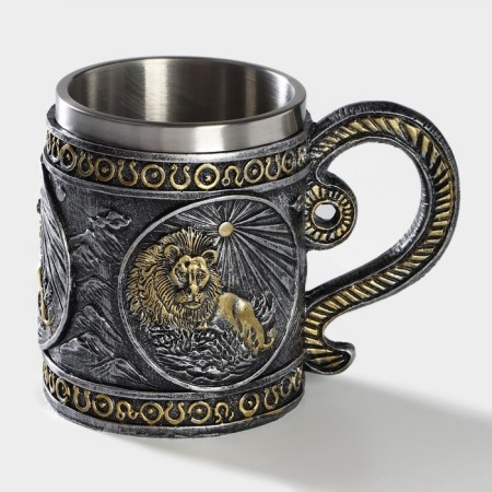 Stainless steel mug “lion”, 400 ml, silver color