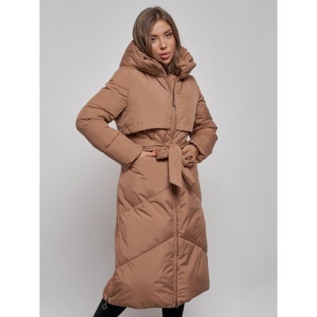 Coat insulated winter female, size 44, brown color-9