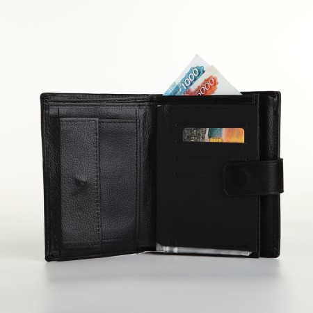 Male purse on magnet 3 in 1, department for auto documents, passports, black color-6