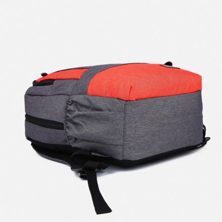 Set of School backpack from textiles on lightning, Fulldorn, 5 pockets, gray/orange color-4