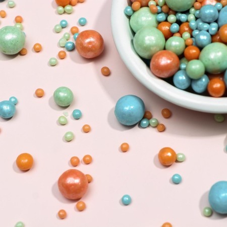 Sprinking confectionery "pearls", emerald, turquoise, peach, 50 g-2