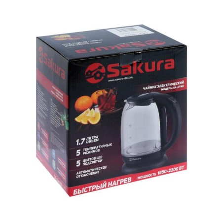 Electric kettle Sakura SA-2718DBK, glass, 1.7 l, 2200 watts, adjustment t °, black-7