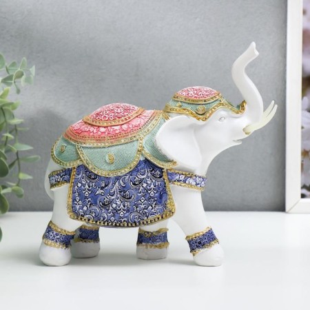 Polystone souvenir "Indian elephant in color blanket with patterns" 19.5x19.5x7.8 cm-2