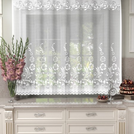 Tulle on the kitchen with a curtain tape, 155x220 cm, white color, 100% polyester