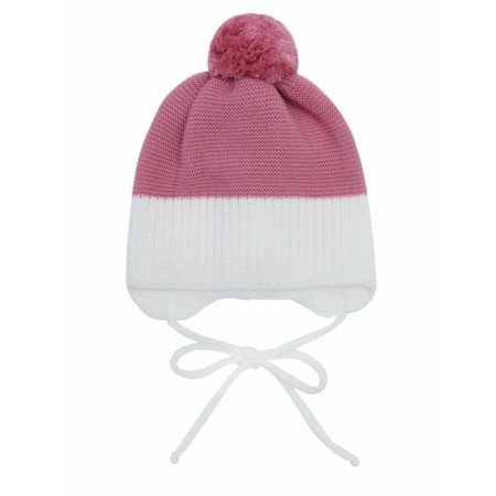 A cap on ties with a pompom Children's Amarobaby Pure Love Wind, with a lining, size 44-46 cm, pink color-1