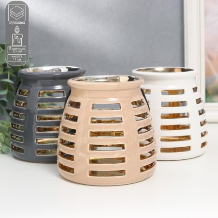 Ceramics candlestick for 1 candle "Lantern. Strips" inside gold Mix 11.5x11.5x11 cm