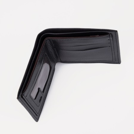 Male purse without fastener, department for bills, for maps, for coins, black color-3