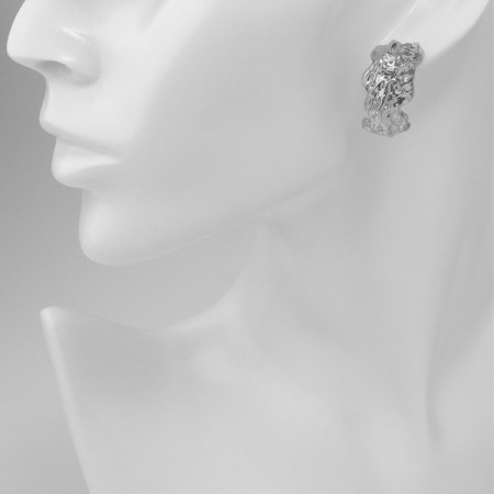 Earrings with rhinestones "Infinity" hemisphere, white color in silver-3