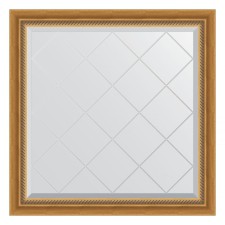 Mirror with engraving in the baguette frame, aged gold with weaving 70 mm, 83x83 cm