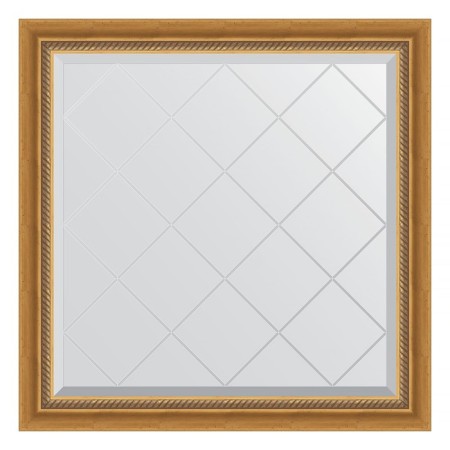 Mirror with engraving in the baguette frame, aged gold with weaving 70 mm, 83x83 cm