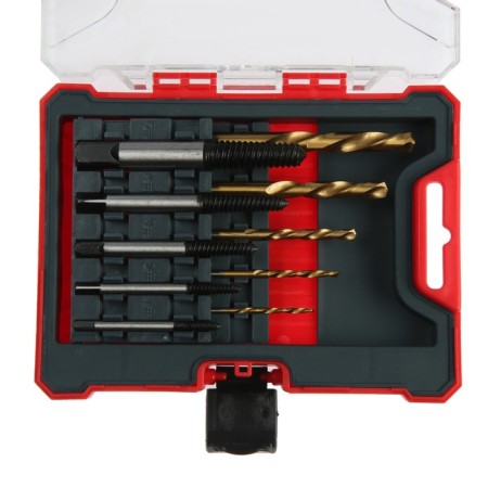 A set of extractors and tundra drills, left thread, 45 steel M1-M5, D = 2.4-8 mm HSS, TIN-1