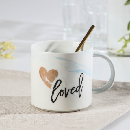 Ceramic mug with a spoon "Amur", 400 ml, color mix