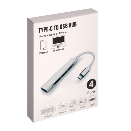 Type-C Langer (Hub), 4 ports, cable 10 cm, silver-4