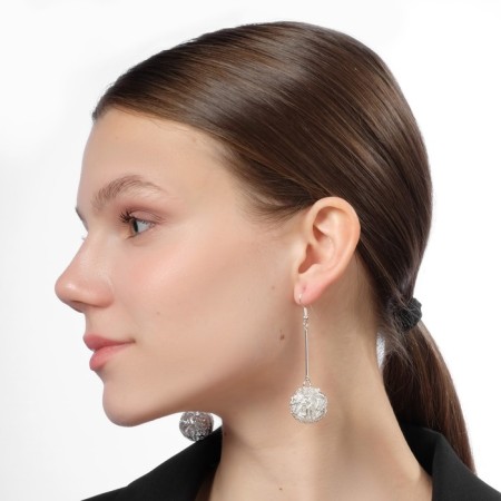 Earrings hanging "ball" interweaving, color light silver, 6.5 cm-6