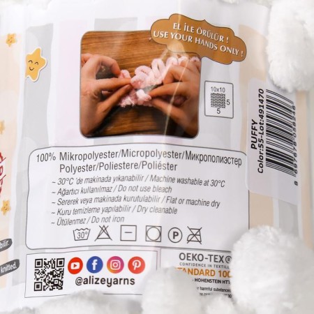 Yarn "Puffy" 100 % micropoliester 9m/100g (55 white)-3