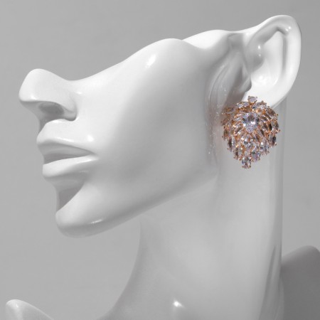 Earrings with rhinestones "flash" drop, white color in gold-3