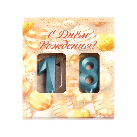 Candle in the cake jubilee "line" (set 2 in 1), number 18/81, blue metallic, 6.5 cm-3
